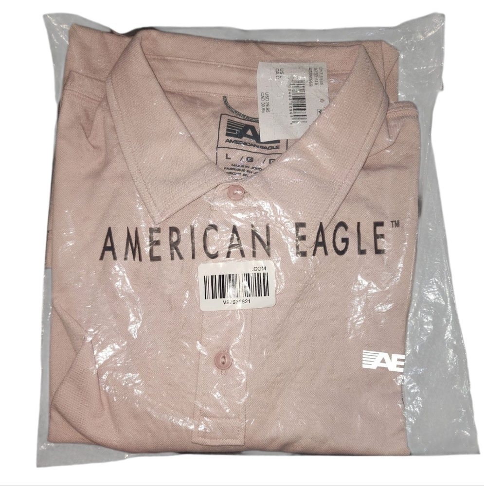 American Eagle Outfitters Pink Training Polo Moisture Wick Antimicrobial LARGE